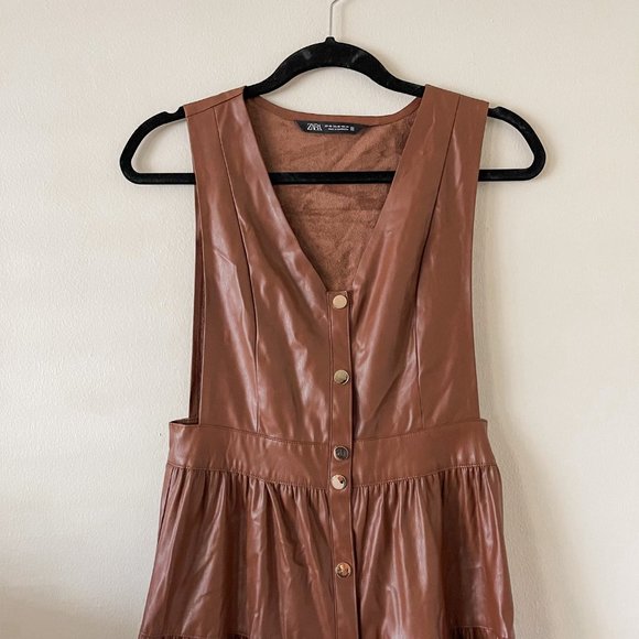 Zara Brown Faux Leather Midi Dress - Picture 5 of 8